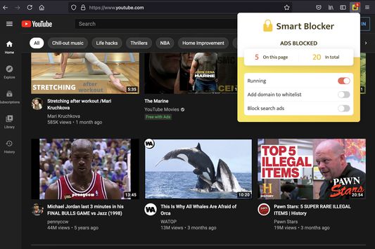 Example of extension working on youtube.com