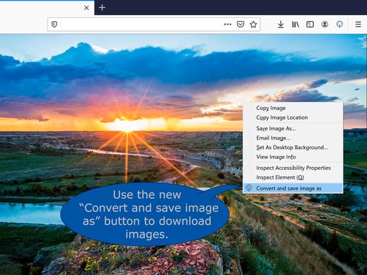 Use your right mouse button on any image to open the context menu. Than click on "Convert and save as" to download the image using Webp Image Converter