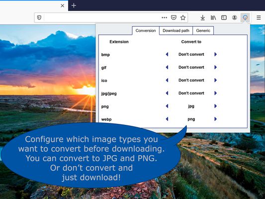 Configure which image types you want to convert before downloading. You can convert to JPG and PNG. Or don’t convert and just download!