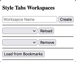 Popup menu for managing workspaces.