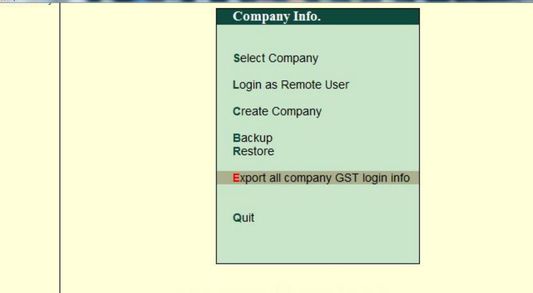 export GST username and passwords of all companies in tally