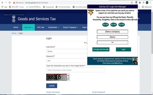 Auto Login to GST portal. the extension will take GST Login data from tally of the company which is open at that time.