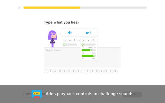 Adds playback controls to the listening challenges.