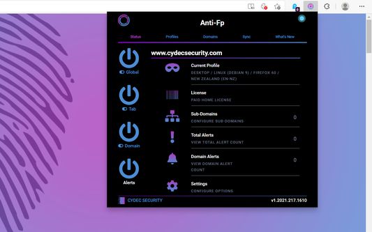 CyDec creates a unique fingerprint for every web request. With the associated Anti-Fp application and https://www.antifp.com, you can create customized and targeted fingerprints to spoof all trackers.