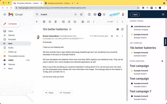 View thread of conversation and look for matching contacts