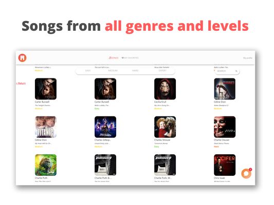Learn piano songs from all genres and skill levels
