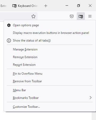 Context menu for the browser action button.