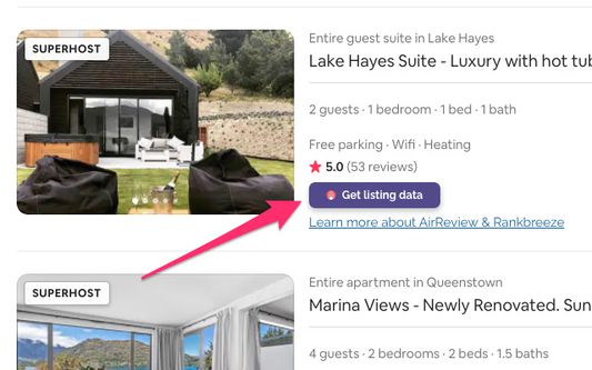 Click the "Get Listing Data" button to reveal rental data for any Airbnb property