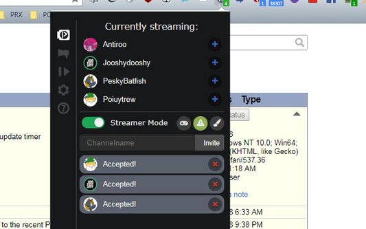 Display of current live users and active multistream session.