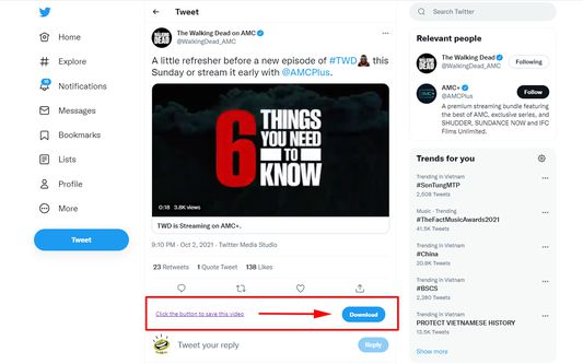Click the "Download" button on Twitter