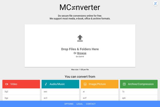 Homepage of the MConverter web app