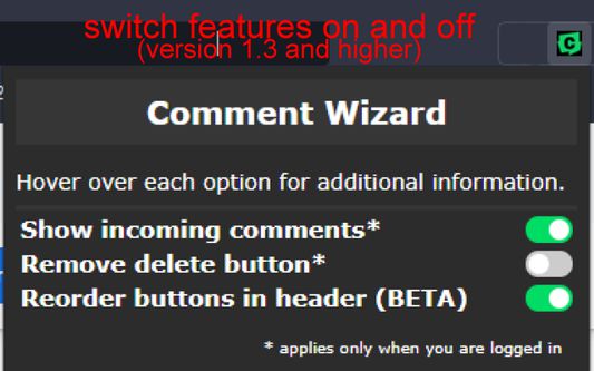 Lets you switch features on and off via the new dashboard (version 3.1+)