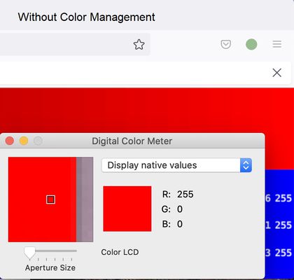 Without Color Management, the color red is exactly what it is in the image.