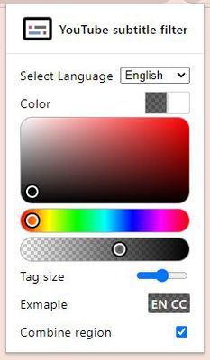 You can customize tag color in popup menu (background and text color)

You can resize the subtitle tags

You can search for subtitles by grouping regions. (ex en-US + en-GB)