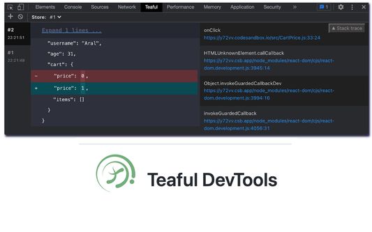 Debugging the store with Teaful DevTools.