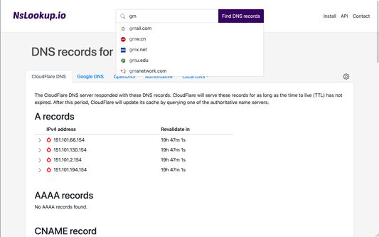 Search for records with auto-completing domain names.