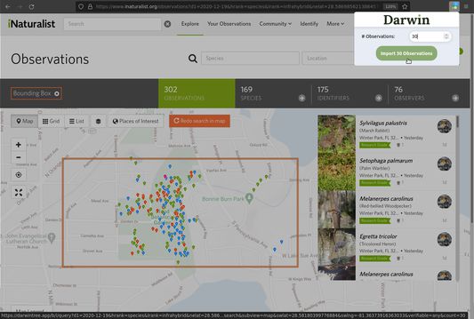iNaturalist observation search results import