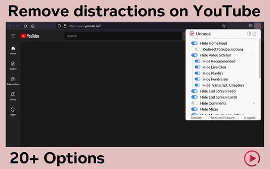 Unhook YouTube options popup - remove YouTube home recommendations