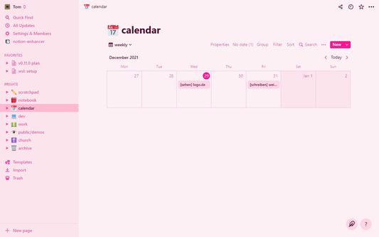 the weekly view extension in the pinky boom theme