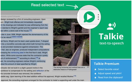 Talkie reads the selected text with the click of a button