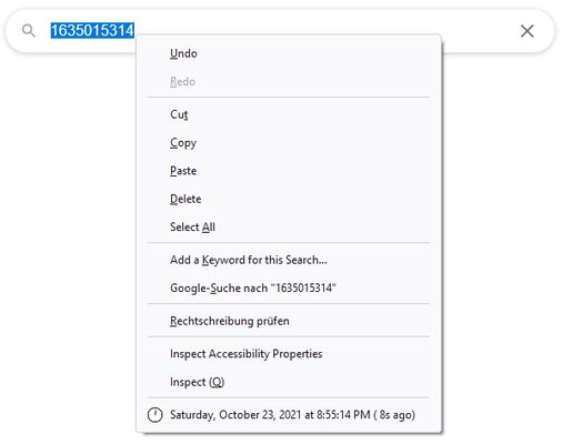 Context menu on a selected timestamp shows date
