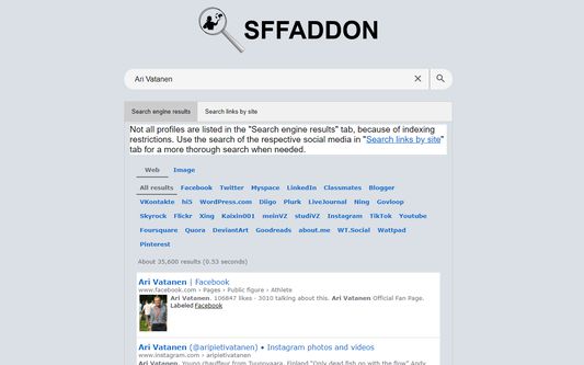 Example of SFF add-on's search engine results.