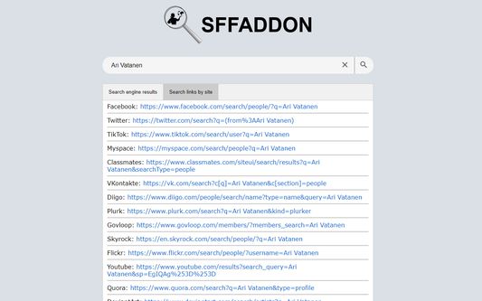 Example of SFF add-on's search link results.