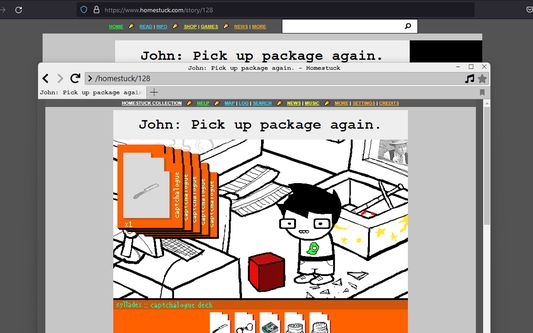 Unofficial Homestuck Collection integration, showing the autoredirect feature