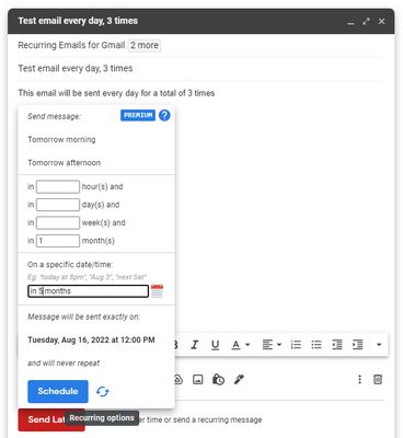 Email scheduling via the Gmail interface