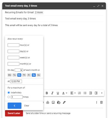 Recurring options via the Gmail interface