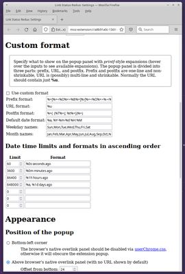 Custom formatting settings