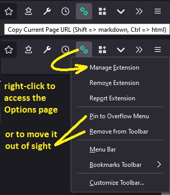 You get a normal toolbar button automatically. It provides easy access to Options. You can remove it from the bar if you prefer.