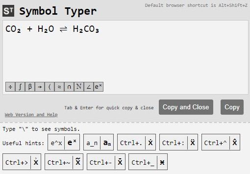 Using Symbol Typer to type chemical formulas
