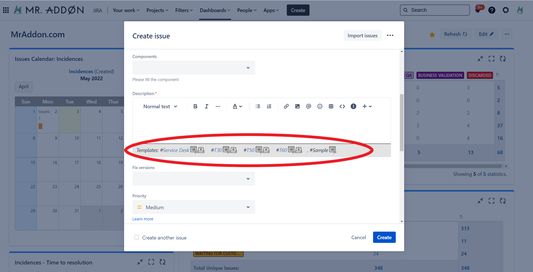 Step 2.- Create a new Issue
Create a new Issue from the usual button, or from backlog with description field mandatory, or click in Jira header menu "Apps --> NewIssue!"