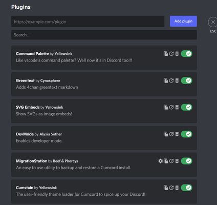 Cumcord plugins page