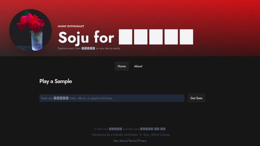 Screenshot of Soju homepage
