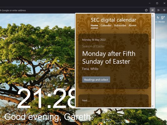 Quickly view today's church feast in a popup window on your browser's toolbar.