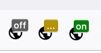 Three states of the toolbar button: disconnected, in progress, connected