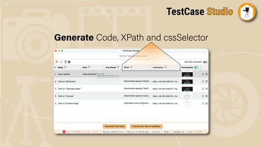 A recorder for firefox to record the manual steps, screenshots, xpath and selectors.