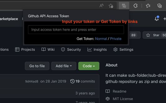 You can click "Get Token" link for get access token. (have to log in Github)
