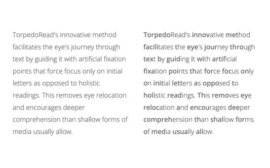 A comparison between before and after using TorpedoRead.