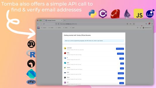 Tomba also offers a simple API call to find email addresses