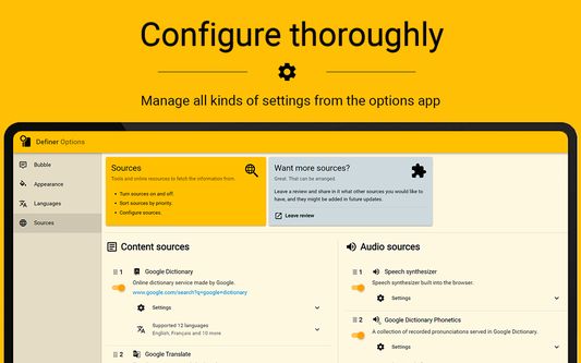 Options in Definer is an advanced Single Page Application.