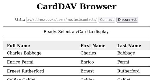 CardDAV Browser With vCards Loaded