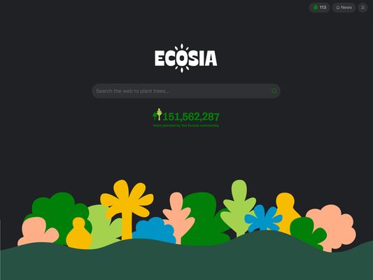 Ecosia's homepage with the darkmode