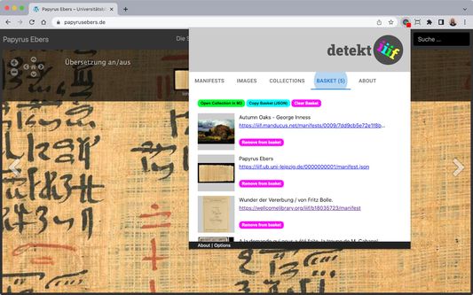 detektIIIF running on the website of Papyrus Ebers
