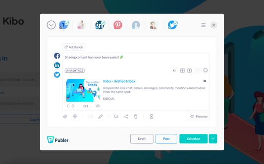 Schedule a new social media post from scratch without leaving the website you're currently at.