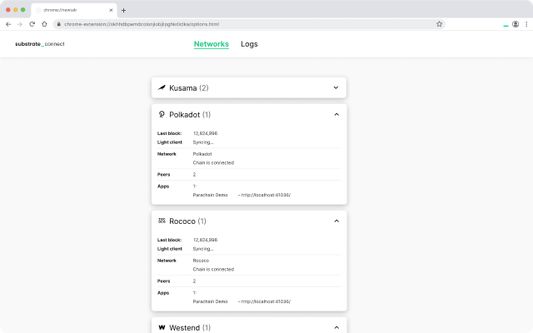 Substrate connect extension's options page
