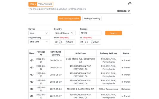 The Tracking Number Search Result