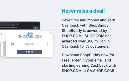 Enter in your email address and start Earning Cashback Now with SHOP.COM at CA.SHOP.COM!